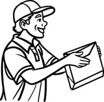 Cheerful Delivery Person Handing Over Package Engaging Character for Shipping and Logistics Themes vector
