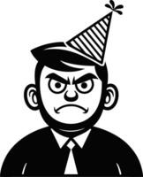 Angry Boy in Party Hat Expressing Disappointment for Event Illustrations vector