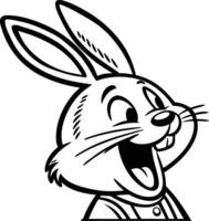 Cheerful Cartoon Rabbit Character Smiling with Big Ears Suitable for Coloring Books and Tattoos vector