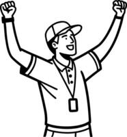 Cheerful Sports Coach Celebrating with Raised Arms in Illustrative Style vector