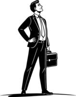 Confident Businessman Standing with Briefcase in Formal Attire Representing Success and Professionalism vector