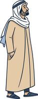 Man in Traditional Middle Eastern Attire Standing Proudly with Thoughtful Expression vector