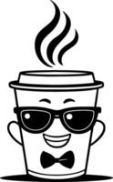 Cool Animated Coffee Cup Character with Sunglasses and Bow Tie for Fun Designs vector