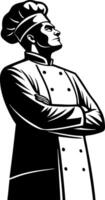 Confident Chef Standing Proud in Culinary Uniform for Restaurant Branding and Menu Design vector