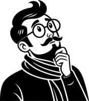 Thoughtful Man in Scarf and Glasses with Mustache Illustration for Creative Projects vector