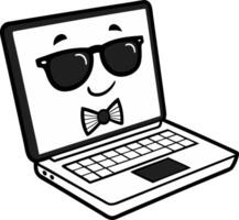 Cheerful Cartoon Laptop Character with Sunglasses and Bowtie for Fun Design Projects vector