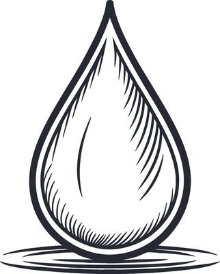 Stylized Water Drop with Reflection Outline Design Ideal for Tattoo and Coloring Projects