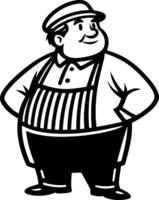 Cheerful Vintage Butcher Character with Apron and Cap for Food Industry Illustrations vector