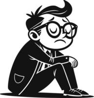 Sad Pensive Cartoon Character Sitting in a Suit Representing Feelings of Disappointment and Loneliness vector
