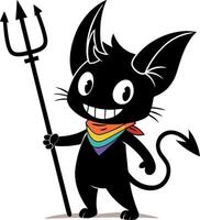 Cute Cartoon Devil Character Holding a Trident with Rainbow Bandana for Fun Designs vector