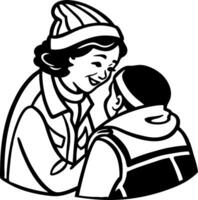 Warm Embrace of a Mother and Child Sweet Interaction in Winter Clothing vector