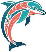 Stylized Dolphin Illustration with Vibrant Colors and Intricate Patterns for Tattoo Design and Art vector