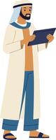 Young Man in Traditional Attire Using Tablet for Modern Technology and Communication vector