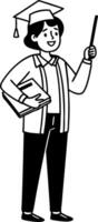 Graduation Teacher with Books and Pointer Celebrating Academic Achievement in Classroom Setting vector