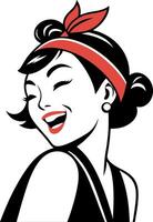 Retro Cheerful Woman with Headband Smiling Expressive Vintage Style Design vector