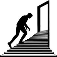 Silhouette of a Person Climbing Stairs Towards an Open Door Symbolizing Journey and Opportunity vector