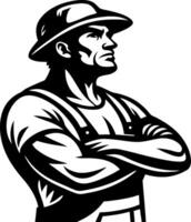 Strong Farmer Character with Arms Crossed in Retro Style Perfect for Illustrations and Tattoos vector
