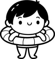 Cute Cartoon Boy with Lifebuoy Swimming Pool Fun Ideal for Childrens Activities vector