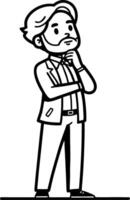 Thoughtful Businessman in Suit with Hand on Chin Reflecting on Ideas and Decisions vector