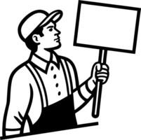 Man Holding Blank Sign for Protest or Announcement in Vintage Style Graphic Design vector