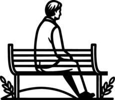 Contemplative Man Sitting on Bench in Park Surrounded by Nature for Relaxation and Reflection vector