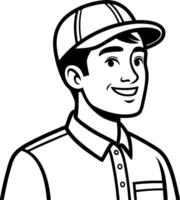 Smiling Young Man in Cap Illustration Great for Coloring Books and Graphic Design vector