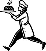 Chef Carrying Delicious Cake in Chef Jacket Running Gourmet Culinary Illustration vector