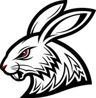 Fierce Rabbit Head in Black and White with Red Accents for Tattoo and Graphic Design vector