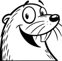 Cheerful Cartoon Otter Head with Big Eyes and Smile Ideal for Coloring Books and Illustrations vector