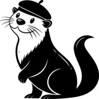 Charming Cartoon Otter Wearing Beret Ideal for Playful Illustrations and Fun Designs vector