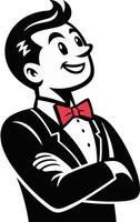 Elegant Vintage Character in Tuxedo with Bow Tie Smiling for Retro Design Projects vector