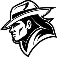 Mysterious Vigilante Face Logo with Hat and Red Eyes for Edgy Designs and Illustrations vector