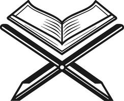 Open Book with Crossed Pens Symbolizing Education and Knowledge Sharing vector