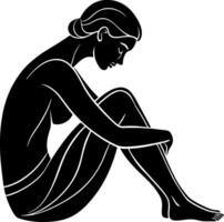 Stylized Silhouette of a Woman Sitting in Contemplation with Curved Lines and Graceful Posture vector