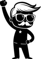 Cool Retro Character with Sunglasses and Stylish Mustache Raising Fist in Celebration vector