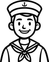 Smiling Sailor Character Art Ideal for Coloring Books and Tattoo Designs vector