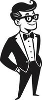 Dapper Young Man in Tuxedo with Bow Tie and Glasses Ideal for Retro Design Elements vector