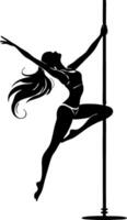 Dynamic Silhouette of a Dancer in Motion on a Pole for Fitness and Tattoo Art Inspiration vector