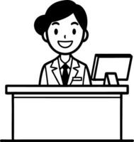 Friendly Receptionist in Business Suit Behind Desk with Computer Illustration for Professional Use vector