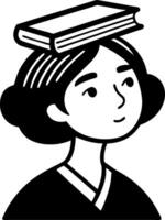 Thoughtful Girl with Book on Head for Learning and Educational Themes vector