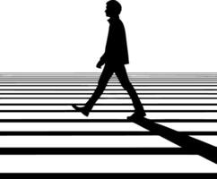 Stylish Silhouette of a Man Walking on Black and White Striped Path for Graphic Design Use vector