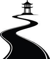 Serene Curved Path Leading to Traditional Asian Pagoda for Tranquil Scene Designs vector