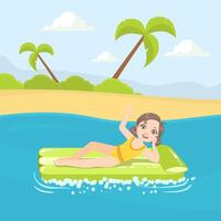 Girl Floating on Air Mattress in the Sea or Ocean at Summer Vacations Illustration illustration vector