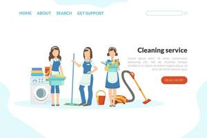 Cleaning Service Landing Page Template, Professional Workers Characters with Cleaning Tools Web Page, Mobile App, Homepage Illustration vector