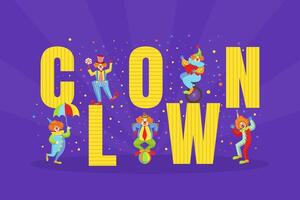 Clown Big Word and Funny Comedians Characters, Circus Performance Illustration vector