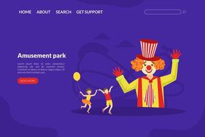 Amusement Park Landing Page Template, Circus Performance with Funny Clowns Web Page, Mobile App, Homepage Illustration vector