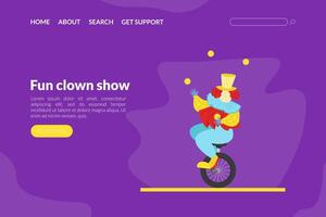 Fun Clown Show Landing Page Template, Circus Performance with Funny Juggling Comedian Web Page, Mobile App, Homepage Illustration vector