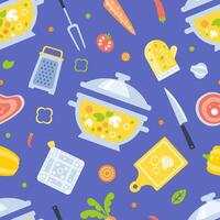 Healthy Cooking Seamless Pattern, Kitchen Utensils and Fresh Products, Design Element Can Be Used for Website, Cooking Book, Restaurant Menu, Wrapping Paper Illustration vector