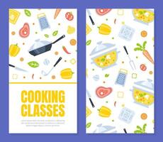Cooking Class Card Template with Kitchen Utensils Seamless Pattern, Culinary Courses, Element Can Be Used for Banner, Brochure, Flyer, Certificate, Invitation Card Illustration vector