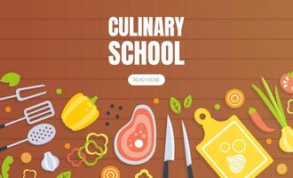 Culinary School Landing Page Template, Cooking Class Online Web Page, App Illustration vector